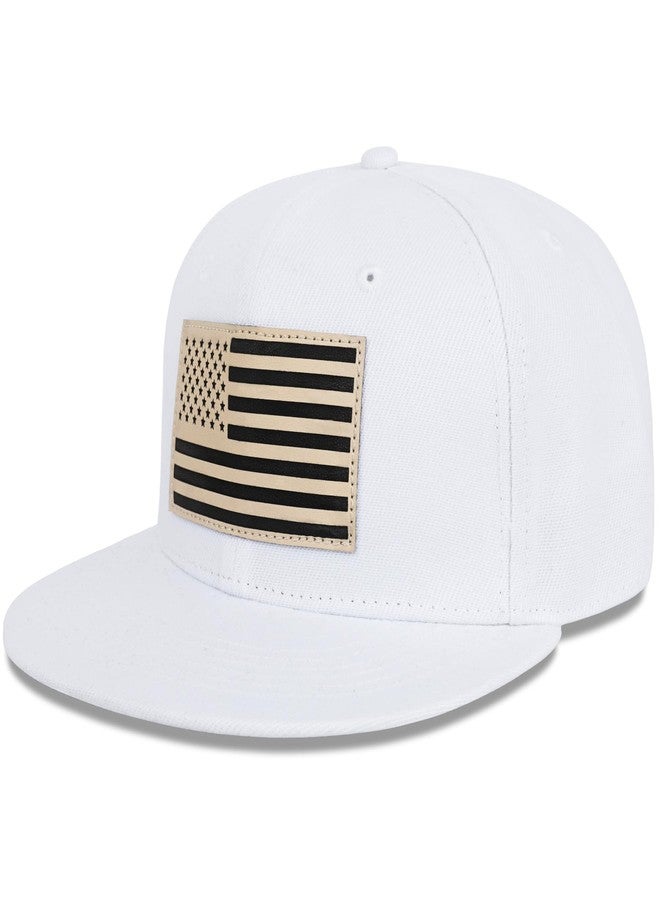 MixYoke American Flag Snapback Hats - Flat Bill Brim Hat for Men Women - Breathable & Adjustable Fit for Casual Wear-White - Image 1